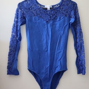 Blue lace long sleeve bodysuit